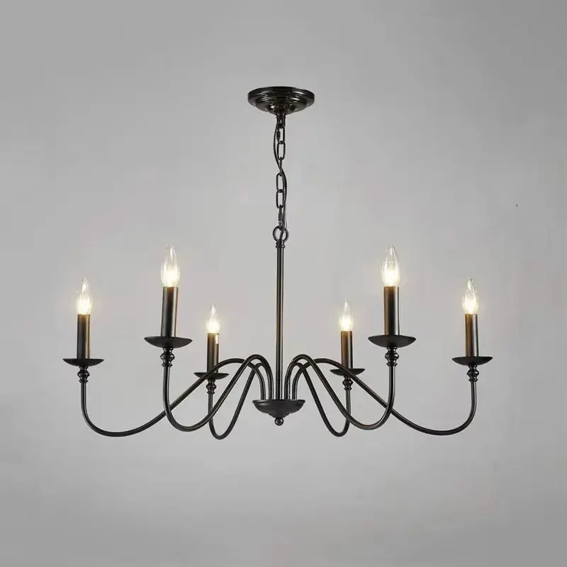 

Modern Simple Pendant Lamp Living Room Kitchen Dining Room Lamp American Iron Chandelier Light Bedroom Study Candle Lighting