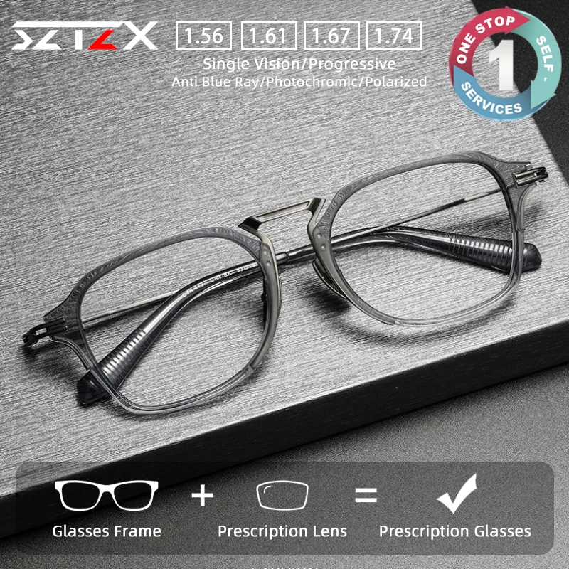 

Очки для зрения SZTZX: винтажные, модные, прочные, с защитой от синего света, в ацетатной оправе, с титановыми дужками, для прогрессивной коррекции миопии