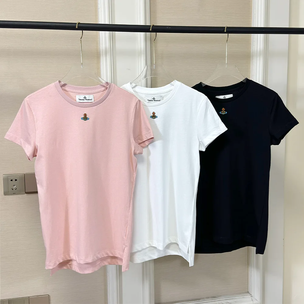 T-shirt Manches Courtes pour Femme, Slim, Brodé Saturne, Reine, Mère, Marque de Styliste