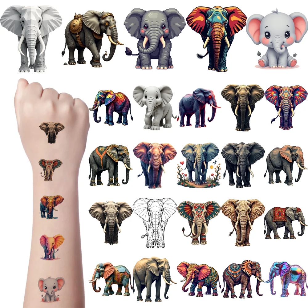 

54pcs Temporary Tattoo Elephant Patterns Cartoon Colorful Designs Temporary Tattoo Stickers For Arms Children Cheeks