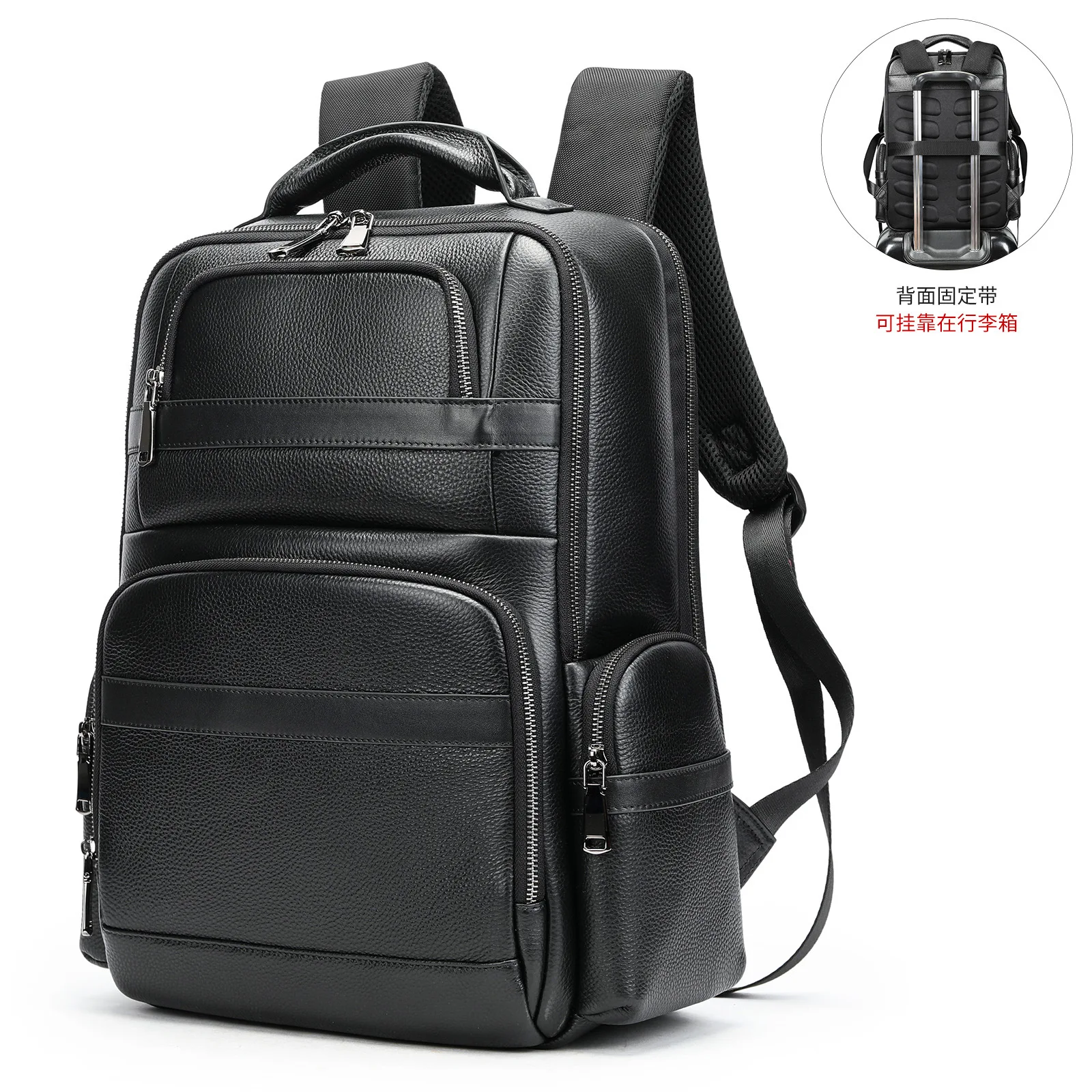 Genuine Leather Men's Shoulder Backpack Business Travel 16-inch Computer Bag Large Capacity Travel Backpack