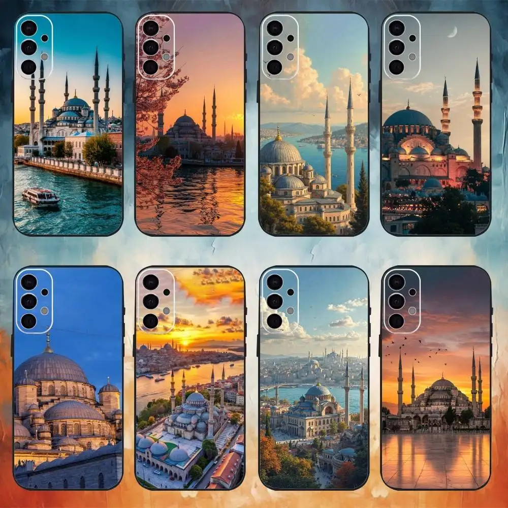 تركيا اسطنبول مشهد الهاتف حقيبة لهاتف سامسونج S25، S24، S21، S22، S23، S30، الترا، S20، زائد، Fe، ملاحظة، 10,9,5G غطاء أسود