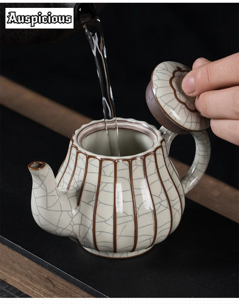 Longquan Ru Kiln Celadon Teapot Handmade Ice Cracked Glaze Pot Tea Maker Kettle with Filter Tea Services Accessories Collection