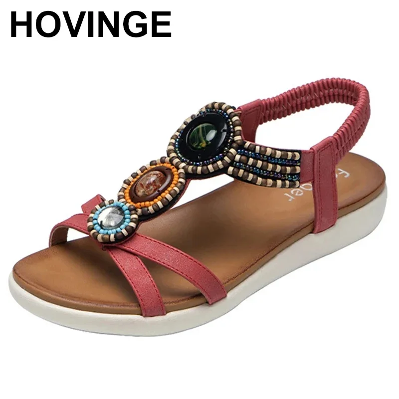 summer new woman sandals Bohemia beaded soft bottom leisure large size women shoes fashion flat sandals 39 40 41 42