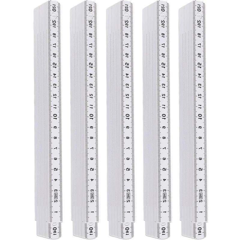 Stylish-White Folding Carpenters Ruler 5Pcs Plastic Meter Stick Foldable 2 Metres 10 Links Compact