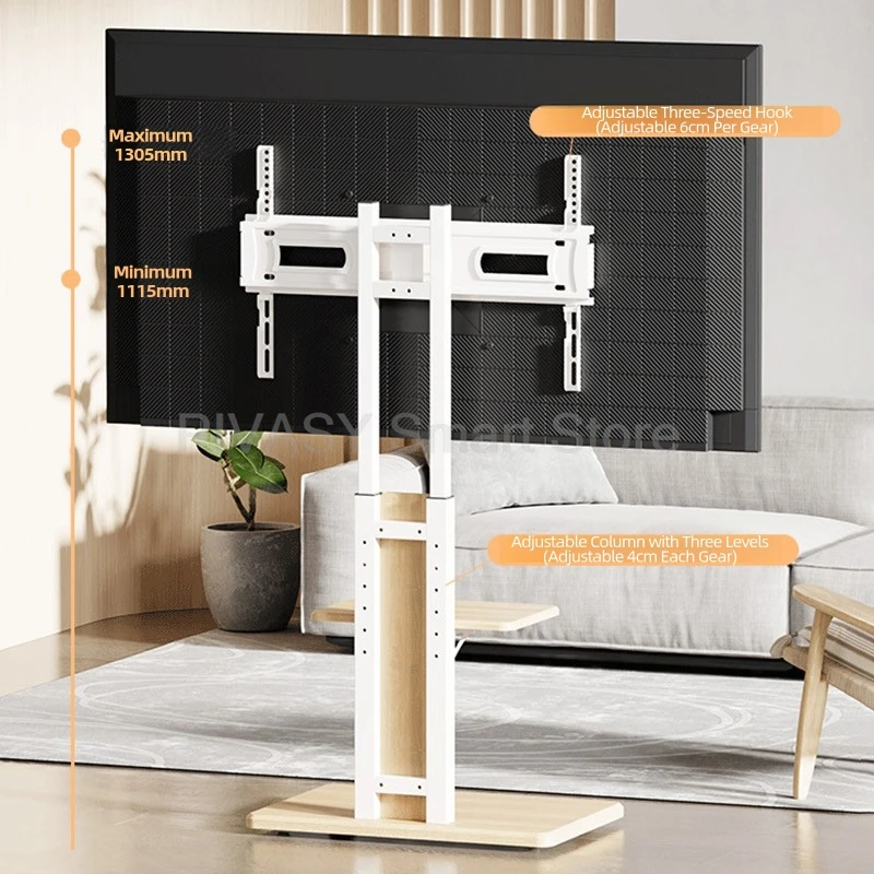 Soporte de suelo de TV ajustable en altura izquierda/derecha para pantallas de 32-75 pulgadas, carrito de TV móvil, soporte de carga de 55KG, soporte rodante para TV con bandeja