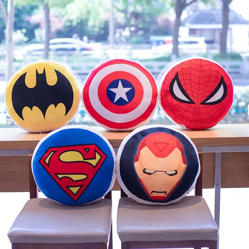 

Anime Peripheral Marvel Avengers Round Pillow Captain America Shield Spider Man Plush Cushion Q-Version Cute Gift
