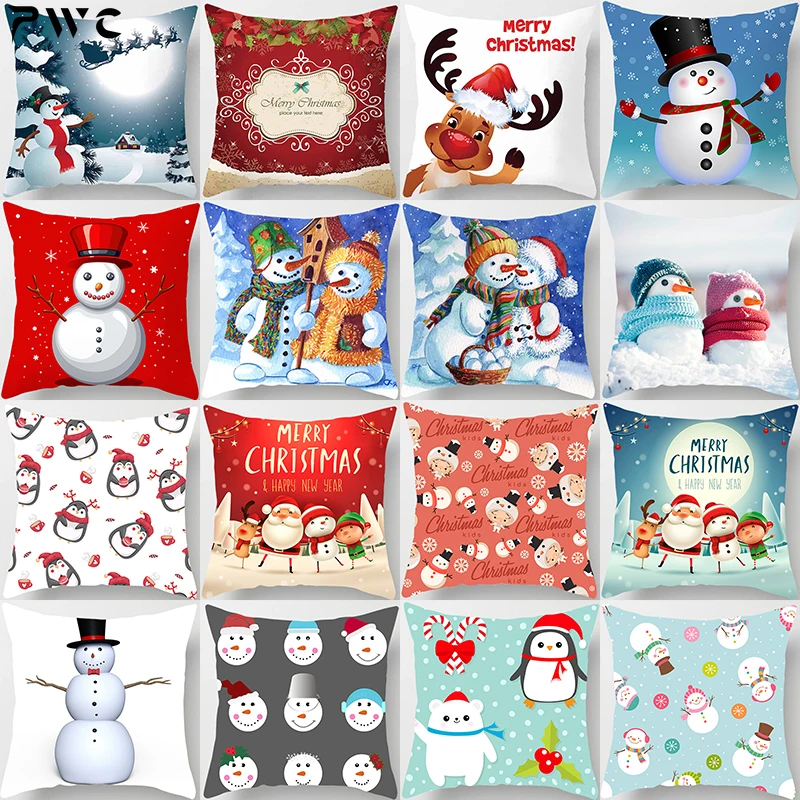 

Beauty Fashion Merry Christmas Snowman Elements Pattern Pillow Cases High Quality Square Thick Pillow Case Covers