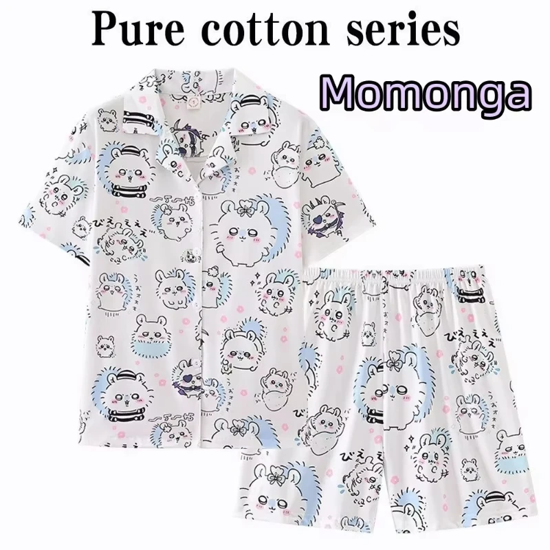 Plus Size Anime Chiikawa Hachiware Momonga Summer Cotton Short Sleeve Pajama Set Couple Cartoon Kawaii Cute Soft Loose Homewear