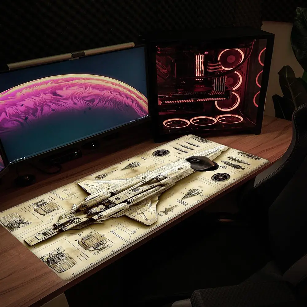 Large Futuristic Spaceship XXL Mousepad Sci-Fi Spacecraft Blueprint Art Deskmat Non-Slip Rubber Gaming Pc Keyboard Gamer Mats