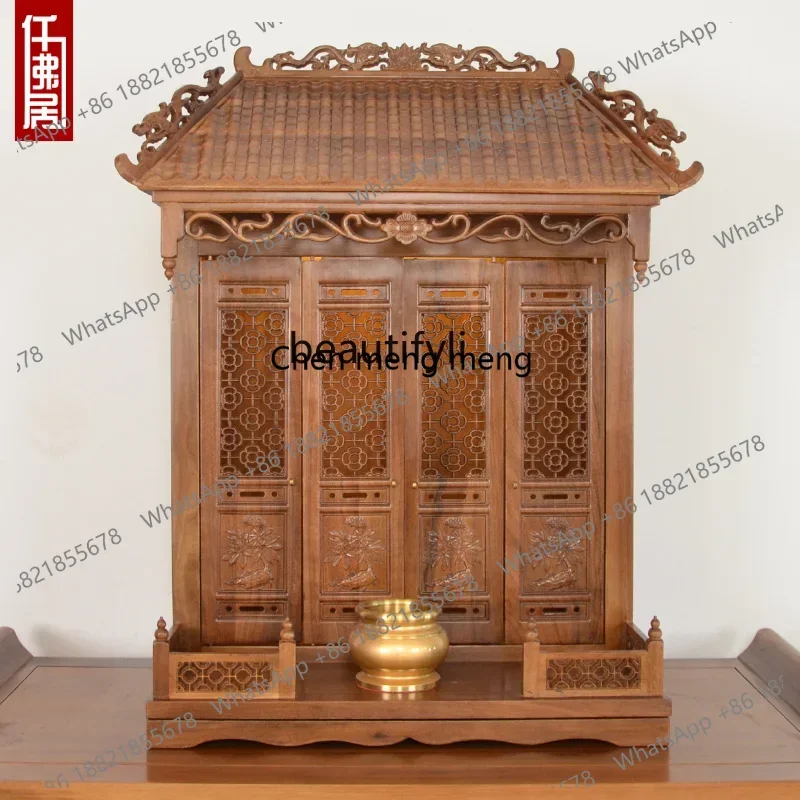 Y183ff Small Buddhist shrine with door wall-mounted shrine cabinet for household use Ancestor tablet shrine