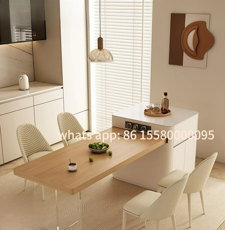 

Customizable log island dining table integrated bar
