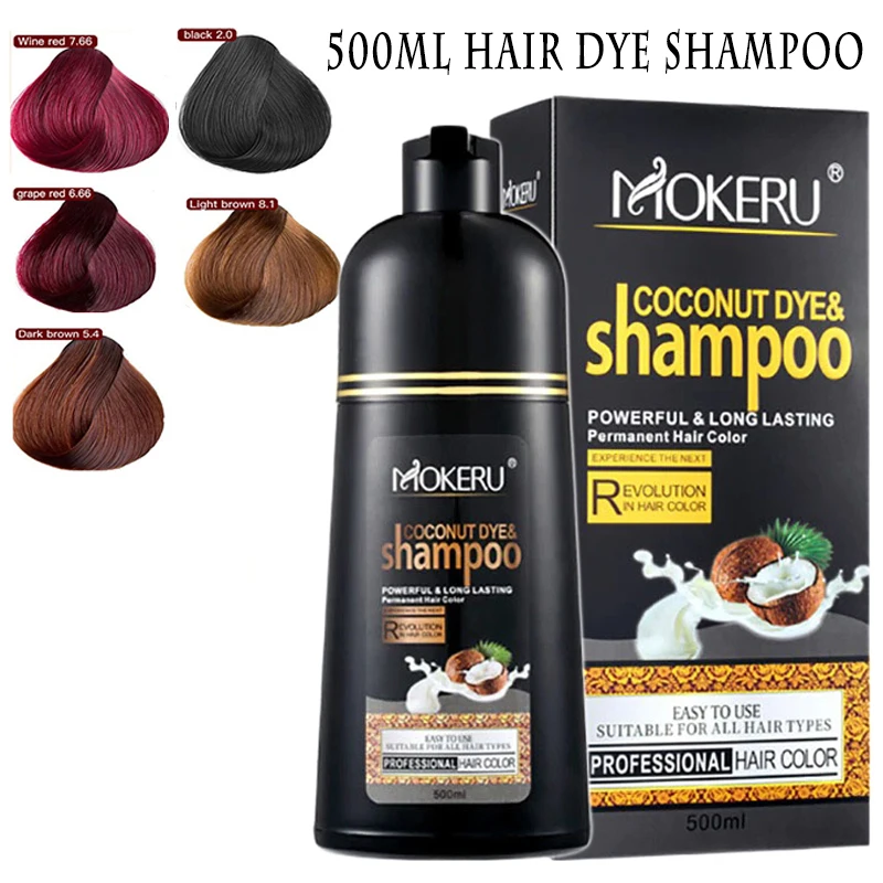 

Sdotter Mokeru 500ml Natural Organic Coconut Oil Essence Black Hair Dye Shampoo Covering Gray Hair Permanent Hair Coloring Dye S