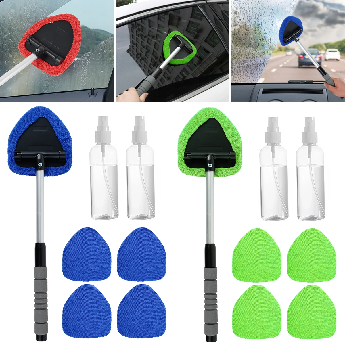 Car Window Cleaner Brush Kit Windshield Wiper Cleaning Brush Auto Cleaning Wash Tool Extendable Handle Car Cleaner Mop Washing