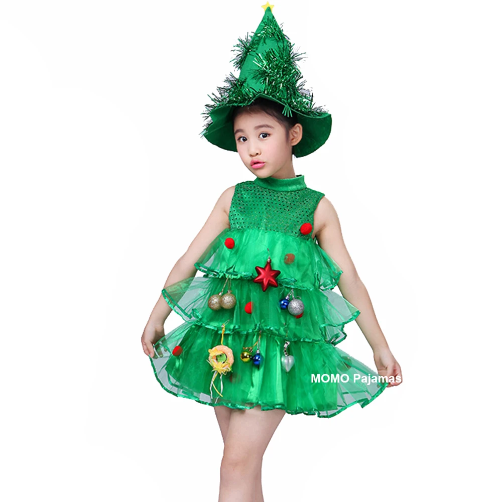 Kids Elf Costume for Girls Christmas Elf Dress Costume Set Elf Cosplay Outfit Green Christmas Tree Cosplay Santa Princess Dress