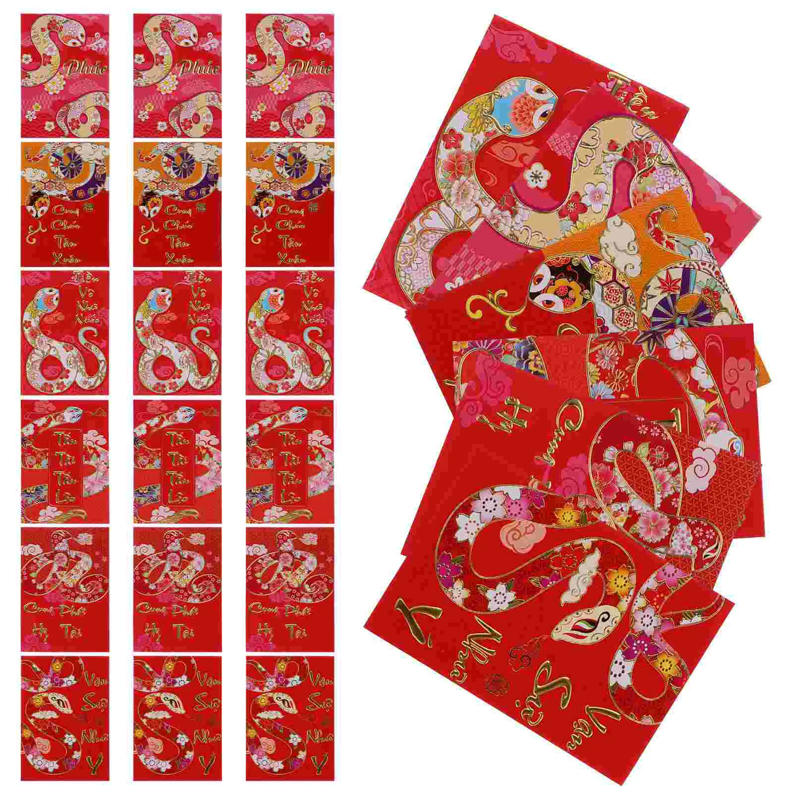 36pcs Vietnamese Red Envelopes Snake Design Chinese New Year Decorations Lucky Money Bags Paper Envelopes Hongbao Printing