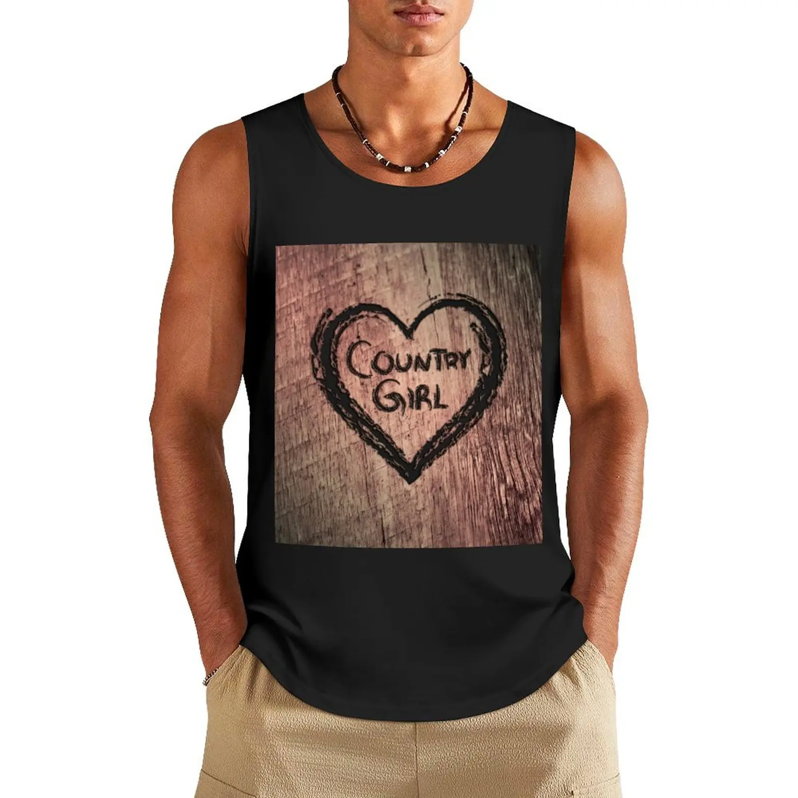 

Country Girl Heart etched out of tree Tank Top gym shirt men Men's gym articles