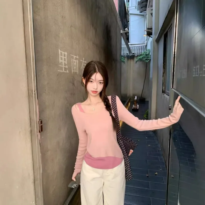 

Women Clothing Elegant Fashion Slim Round Neck Sweaters Autumn Vintage All-match Solid Knitwear Pullovers Long Sleeve Tops B205