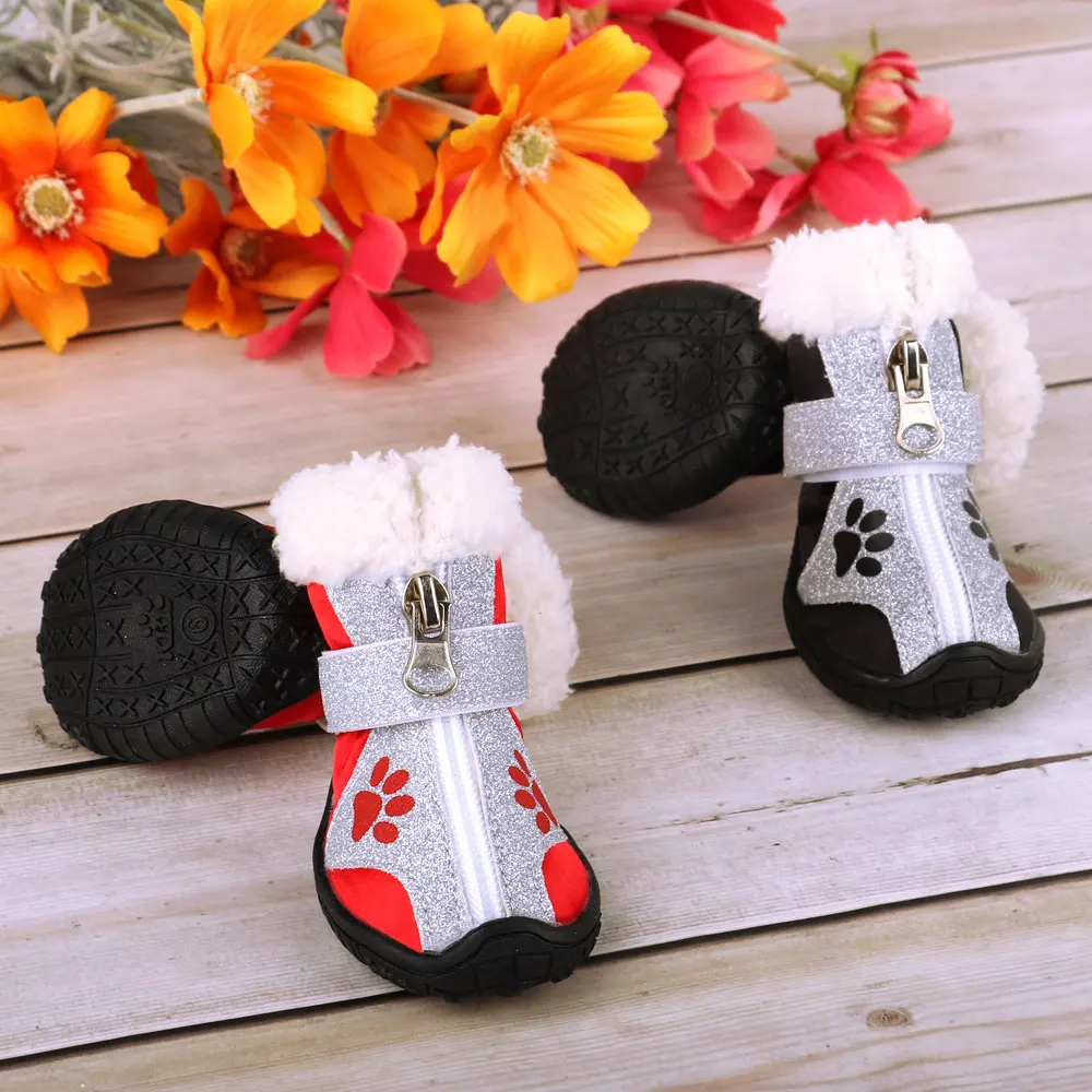 4pcs/set Pet Dog Shoes Winter Warm Dog Boots Snow Rain Pets Booties Anti-slip Socks Footwear For Medium Large Dogs Pet Products