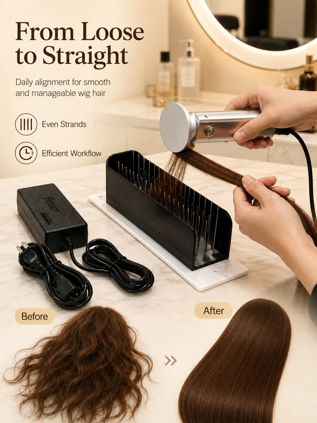 Auto Hair Aligner for Natural & Extension Hair, Straightener Organizer, Stainless Steel Portable Tool, Bulk Hair Batch Maker