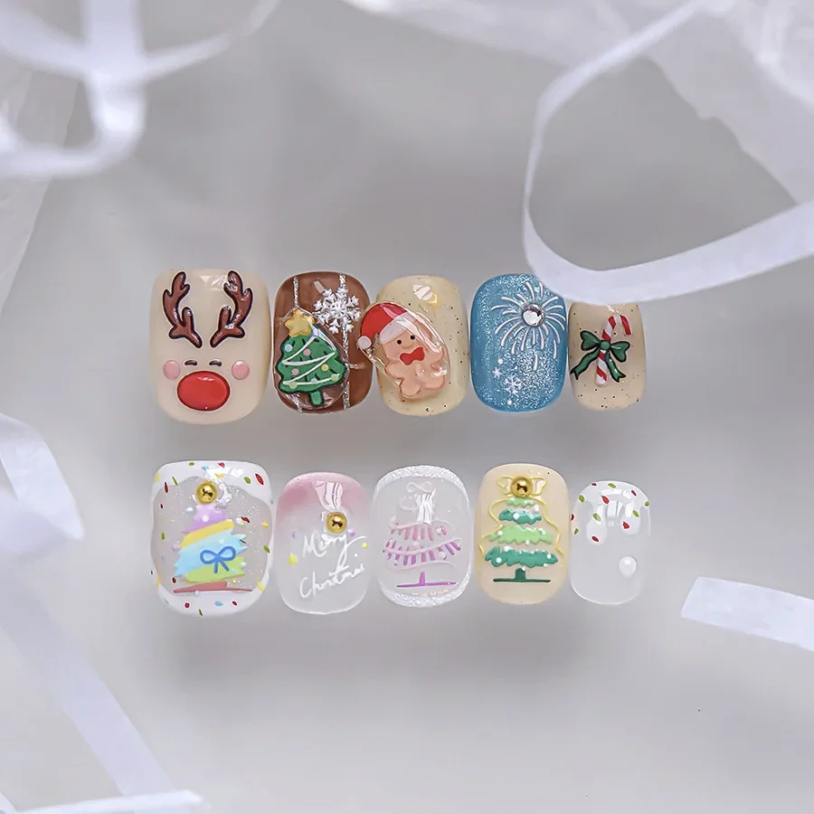 Cool Winter White Snowball Bowknot Snowflake Apple House Gloves Snowman Christmas Tree Santa Nail Art Stickers Manicure Decals