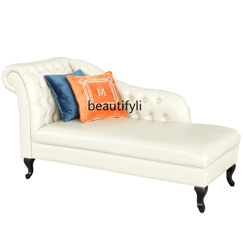 European-Style Chaise Longue Leather Sofa Balcony Leisure Chaise Longue Bedroom Chaise Bed Sofa Cowhide Taifei Chair