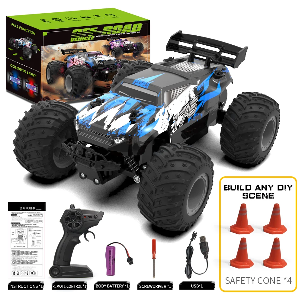 1:18 RC Monster Truck,2.4GHz,Shock Absorbers,All Terrain Climbing,Rechargeable,Large Tires,LED Lights,25km/h Off-Road Toy Gift