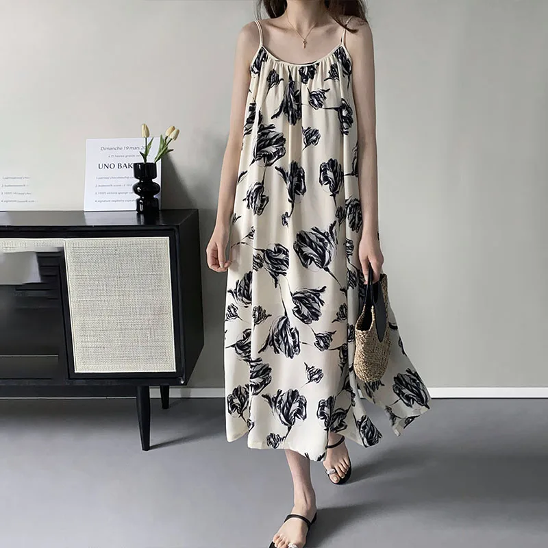 

Vintage Long Halter Maxi Dresses Summer Elegant Loose Sleevesless Slim Sexy Beach Swing Bodycon Dress for Women Streetwear Robe