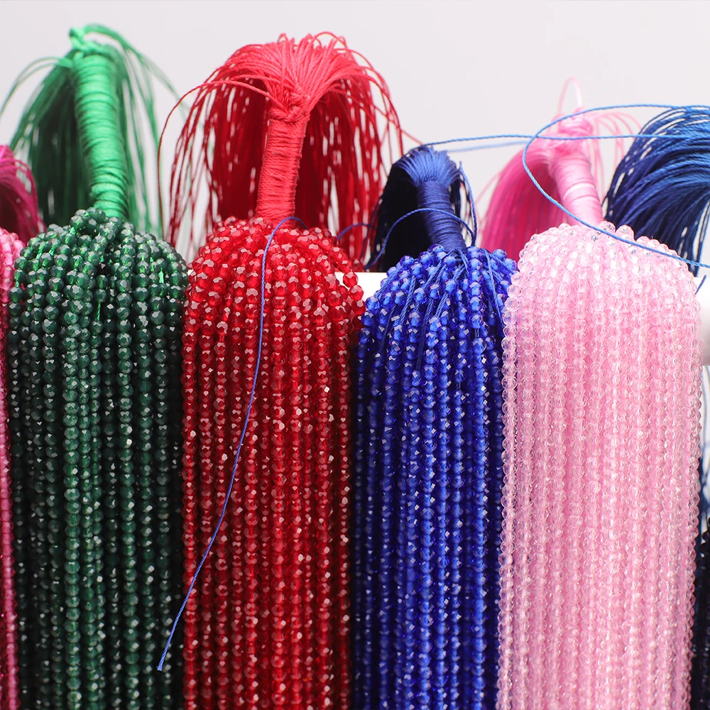 3Strands 2.8mm Small Round Beads Crystal Glass Faceted Loose Spacer Beaded for Handmade Making DIY Phone Chains Garment Decor