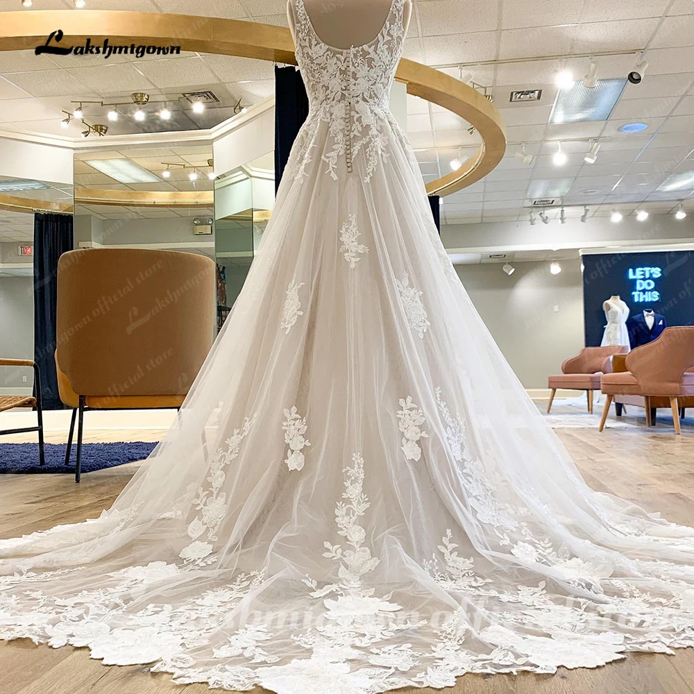 Lakshmigown Abiti da sposa Boho Beach in pizzo per le donne Vestido Novia Abiti da sposa taglie forti personalizzati Scollo a V profondo