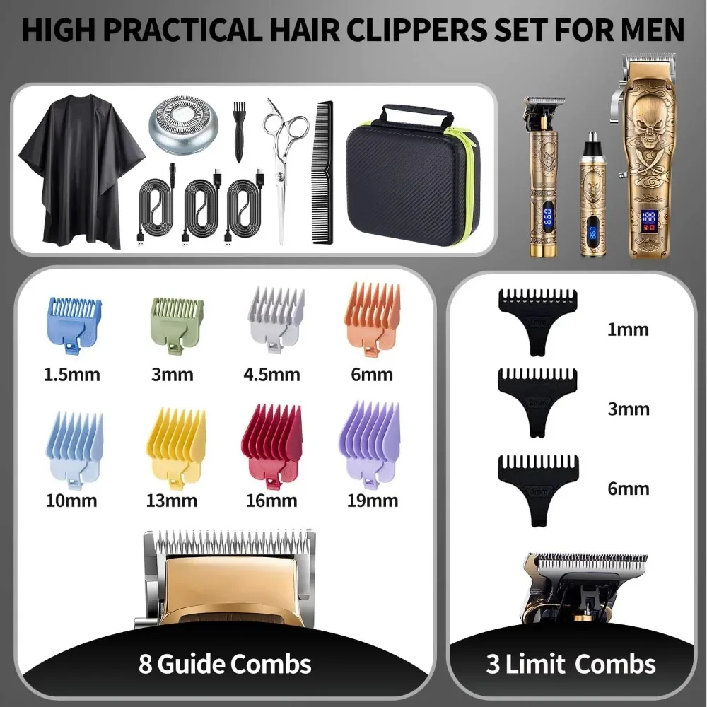 Hair Clipper for Men Zero Gapped Nose Hair Trimmer Set Professional Barber Clippers for Haircut Cordless Beard Trimmer