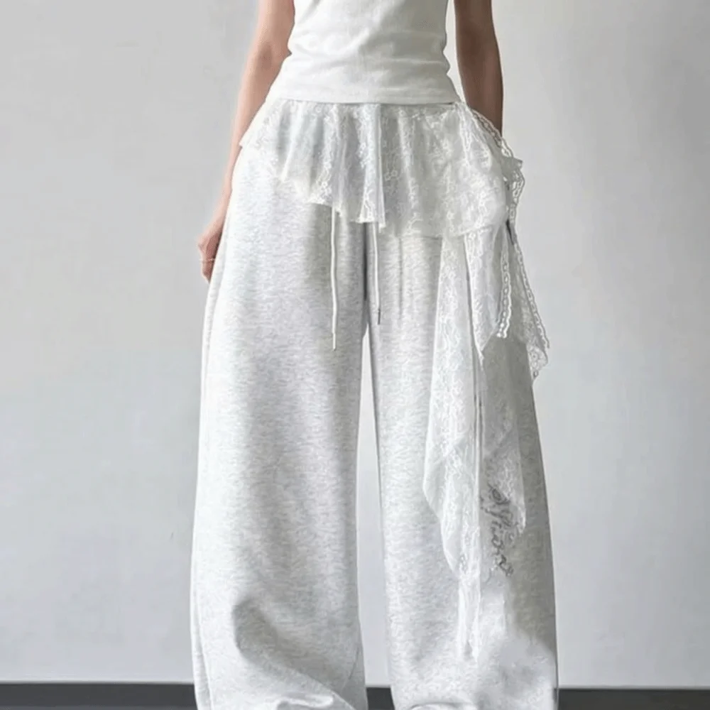 Embroidered Flower Butt Curtain Skirt Irregular Hem Ruffles Trim Lace Trim Butt Curtain High Waist Ruched Mini Apron Layering