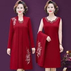 Middle-aged Female Wedding Guest Dress  Two-piece Suit  Autumn High-end Elegant Dress Women's Embroidered Dress Set