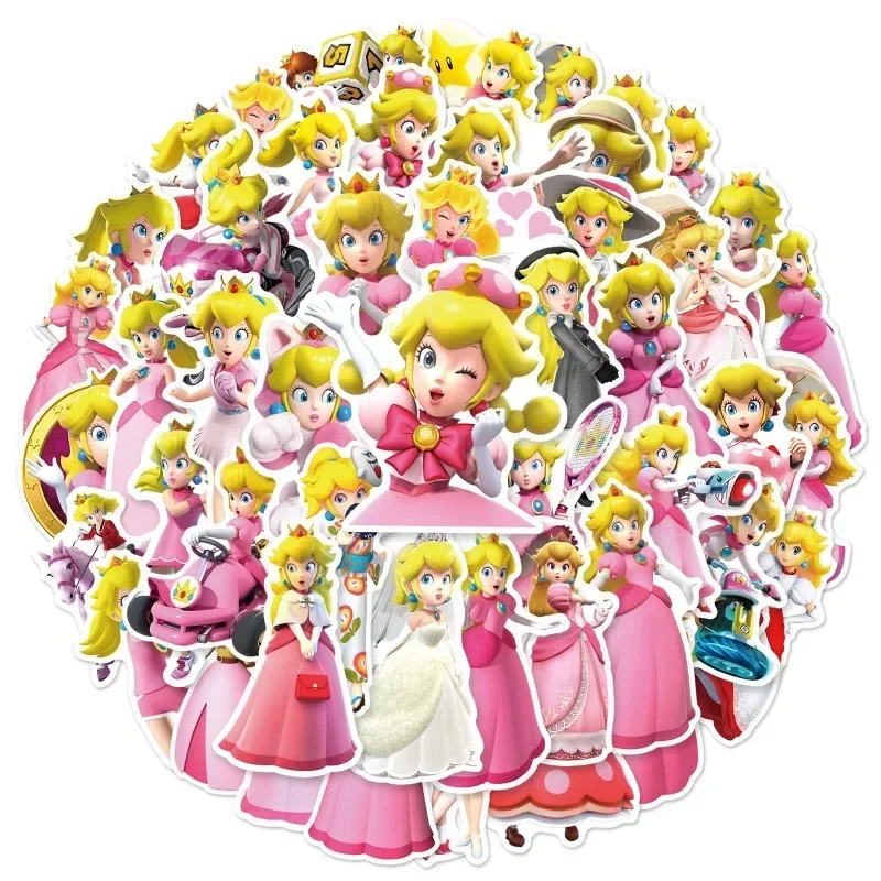 50PCS Animation Game Sticker Princess Peach Cartoon Graffiti Stickers Notebook Storage Boxes Guitar PVC Waterproof Stickers