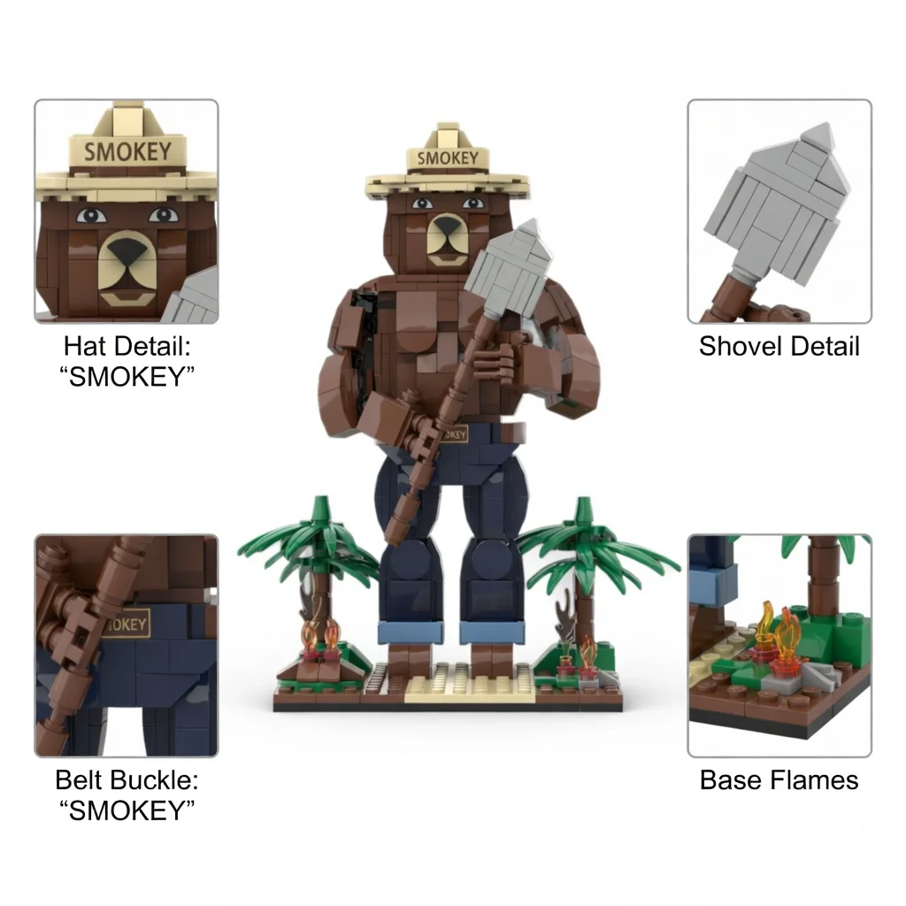 MOC Forest Guard Muscular Bear Building Blocks Shovel Ornament DIY Action Figure Bricks Model Adult Gift Home Decor - view 4