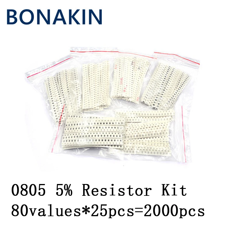 2000pcs 0805 SMD Resistor Kit Assorted Kit 1ohm-1M ohm 5% 80valuesX 25pcs=2000pcs Sample Kit