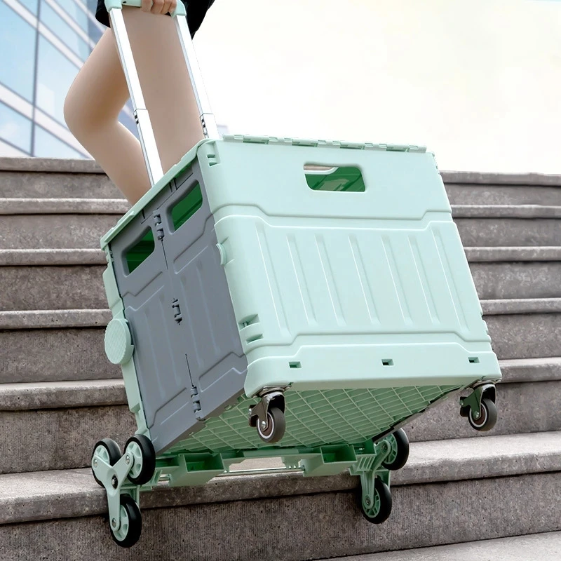 

Foldable Shopping Cart Food Vegetables Basket Portable Trolleys with Wheels Large Capacity Supermarket Home Organize Accessory
