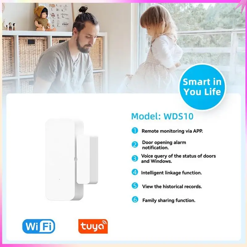 B68C مستشعر نافذة وباب ذكي لأمن المنزل مع WIFI TUYA، نظام إنذار لاسلكي مفتوح/مغلق للباب