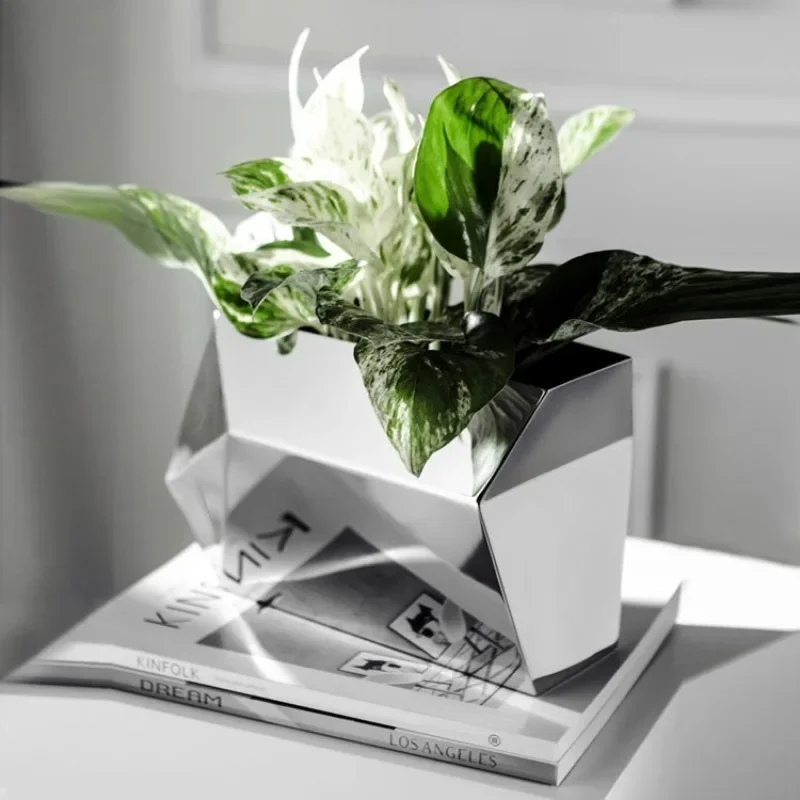 Modern Style Flower Pot Luxury Stainless Steel Flower Pot Elegant Sturdy Living Room Dining Table Flower Arrangement Planters