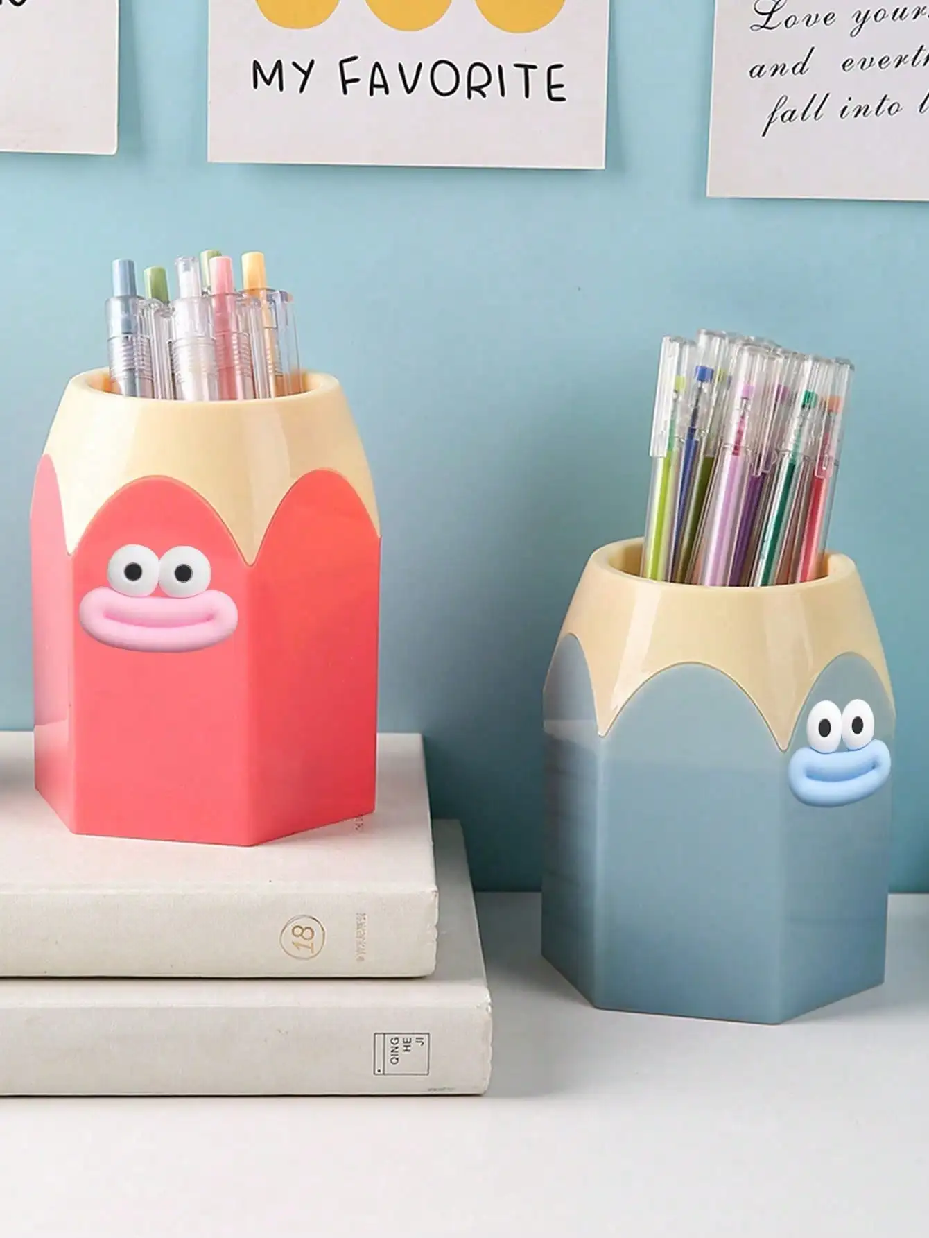 

Colorful Pencil Shaped Pen Holder Desk Organizer Box, Cute Cartoon Sausage Mouth Design ABS Plastic Multi-Function Stationery Storage Cup With Scissor Slot, Durable Desktop Accessory For Pens, Pencils, Markers, Crayons, Brushes, Fun Office School Desk Dec