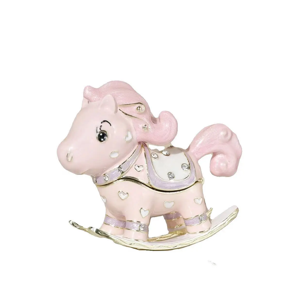 Handcrafted Pink Rocking Horse Trinket Box Hinged Jewelry Holder Animal Figurine Home Decor Collectible Gift
