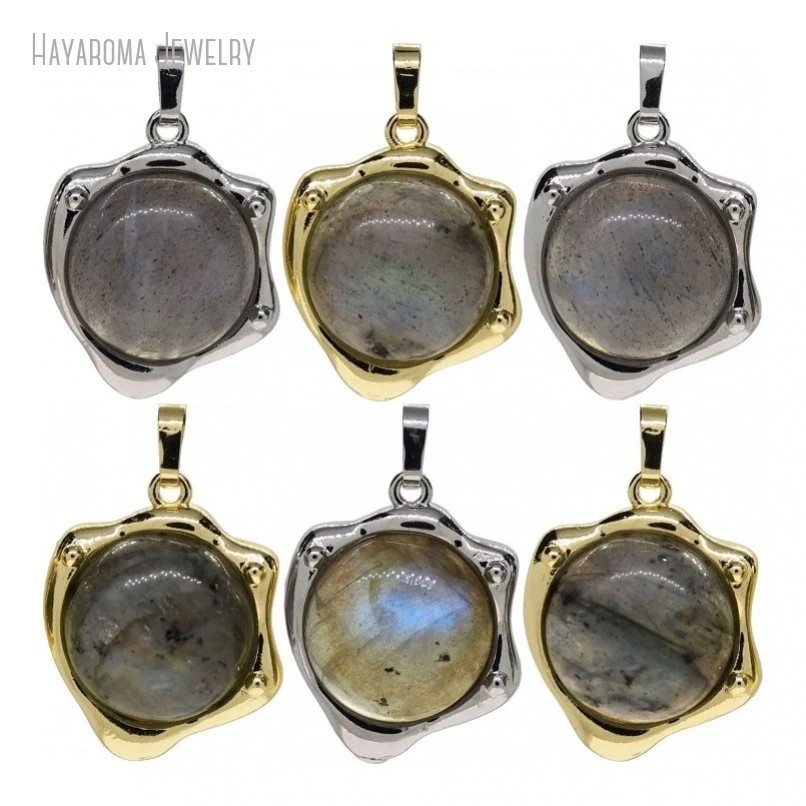 12Pcs Wholesale Geometric Free Form Color Semi-precious Stone Labradorite Jewelry Pendant PM49601