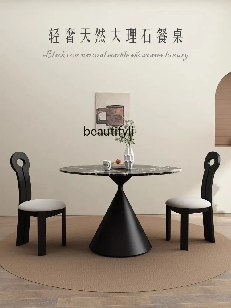 Light luxury natural marble black rose round dining table home wabi-sabi style Italian customization