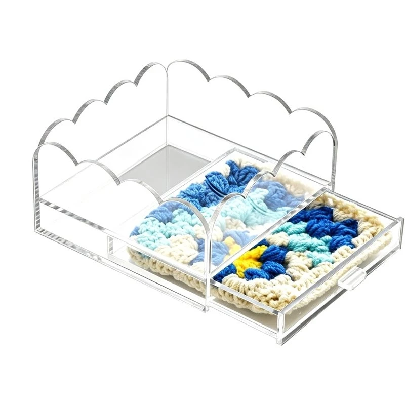Kostengünstiges, gewelltes Acryl-Nadelarbeits-Tablett mit ausziehbarer Schublade, 4x4 Zoll große, klare Vitrine für Kunst, Stickereien und Handarbeiten.