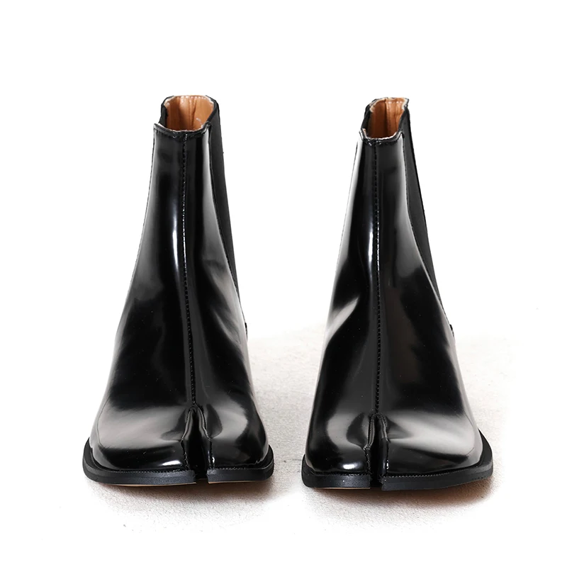 

Real leather short boots Chelsea tabi split toe shoes pig hoof horseshoe shoes men's and women's flat bottomed pig foot shoes