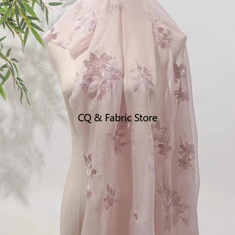 

Chinese Style Floral Leaf Bead Embroidery Lace Fabric With Tulle For Dress Making Designer Fabric By The Yard