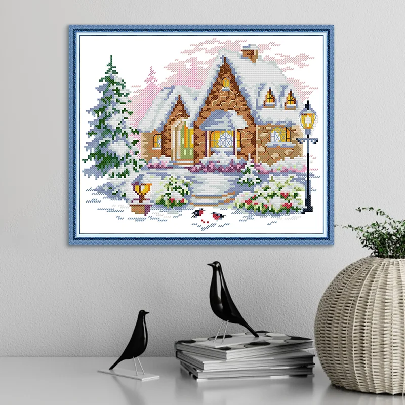 Joy Sunday Winter House HD Pattern Cross Stitch Kit Aida 16/14/11CT conted Printing Canvas Fabric Art Crafts Set da ricamo fai da te