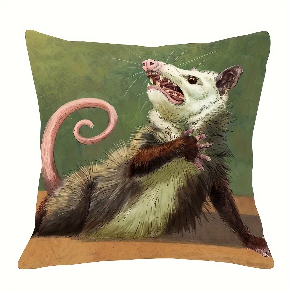 [Zippered Farmhouse Style Pillowcase] Modern Opossum Print Plush Pillow Cover - Zippered, Farmhouse Style Home Accent