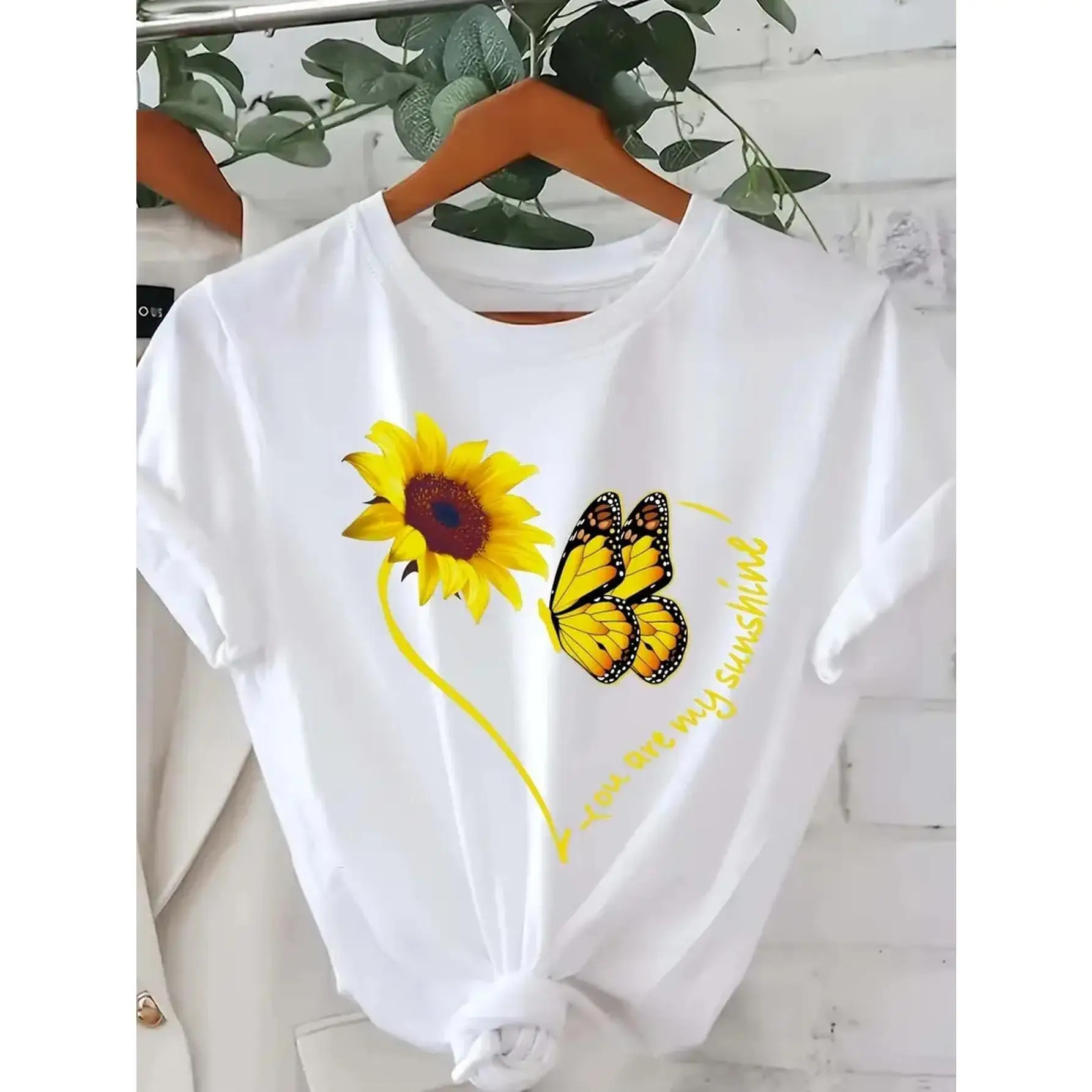 

Sunflower Butterfly T-shirt, You Are My Sunshine Top, Heart Graphic Tee, Summer Floral Print, Women's Sunshine Lover Shirt