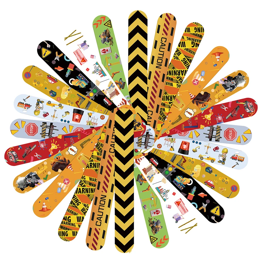 12Pcs Random Slap Bracelets Wristbands Party Favors Construction Work Theme For Birthday Party Supplies